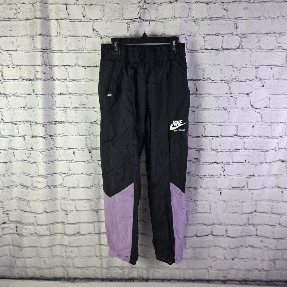 Nike Sportswear Heritag Girls Sz Large Woven Black-Purple Track Pants